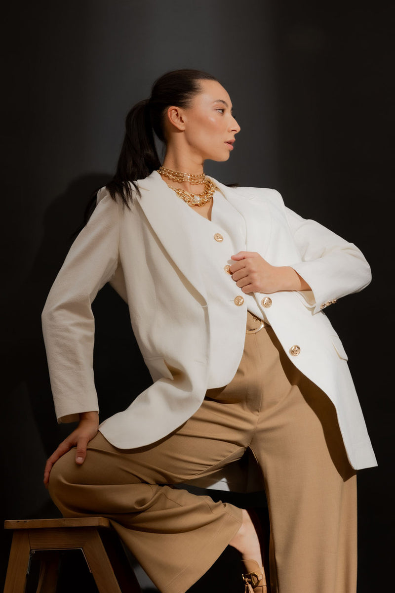 Ivory Sandwashed Linen Oversized Blazer