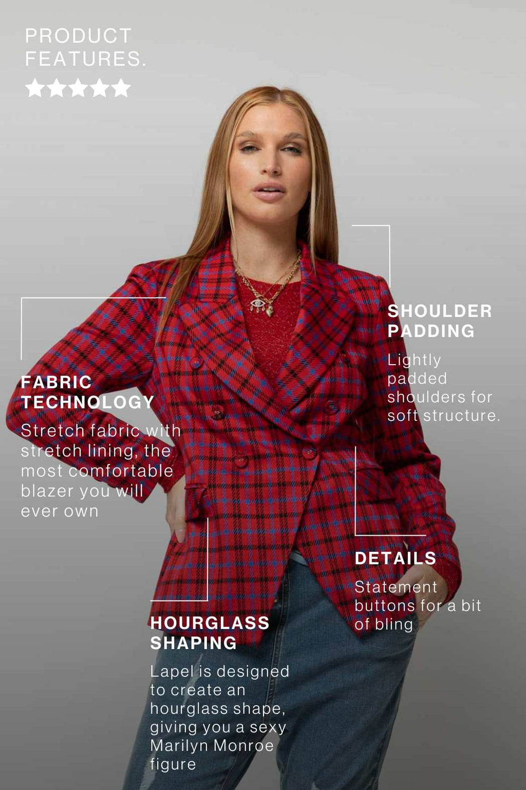 Red Ponte Check Sisca Blazer