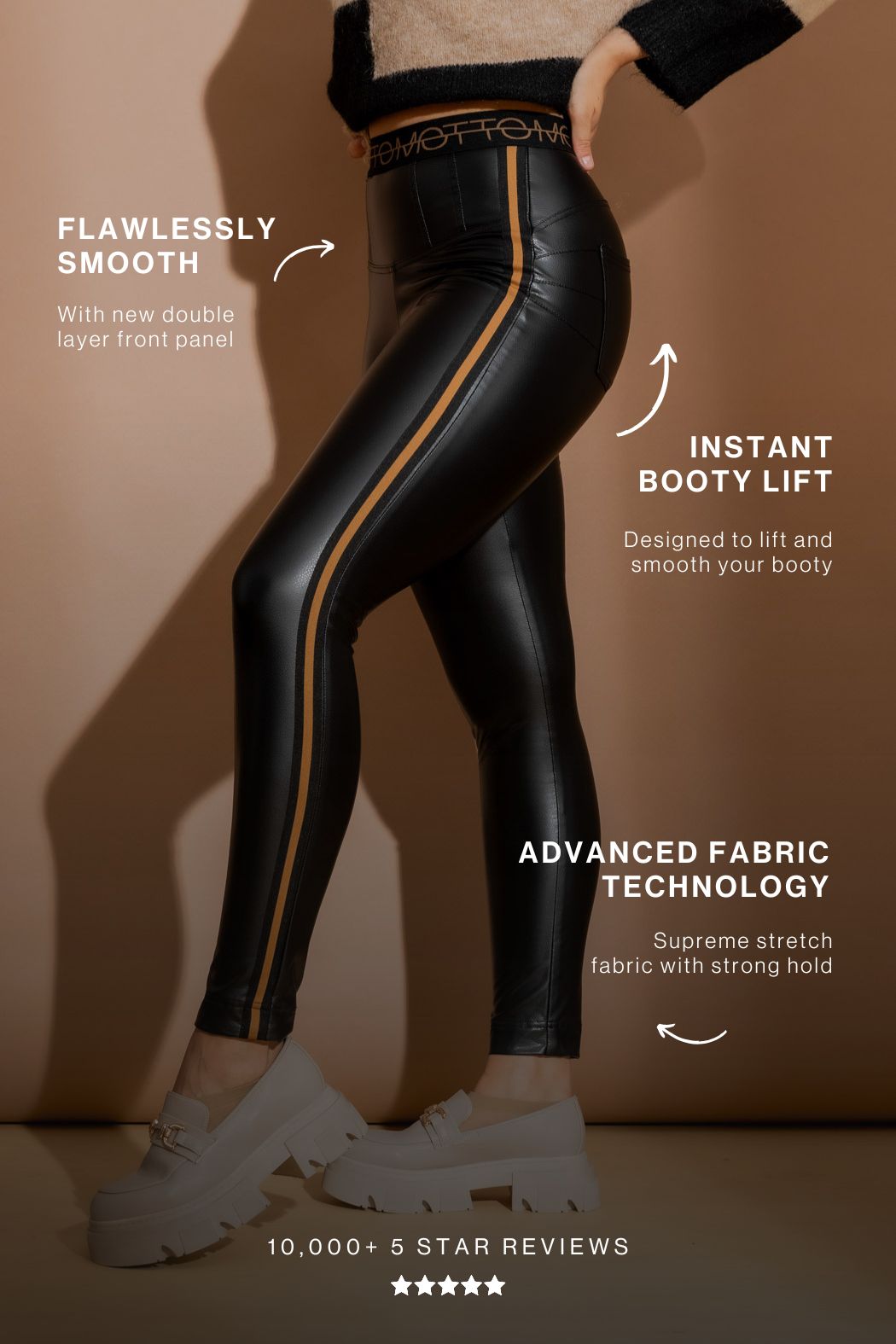 Black Croc Coated Stripe Miracle Pant