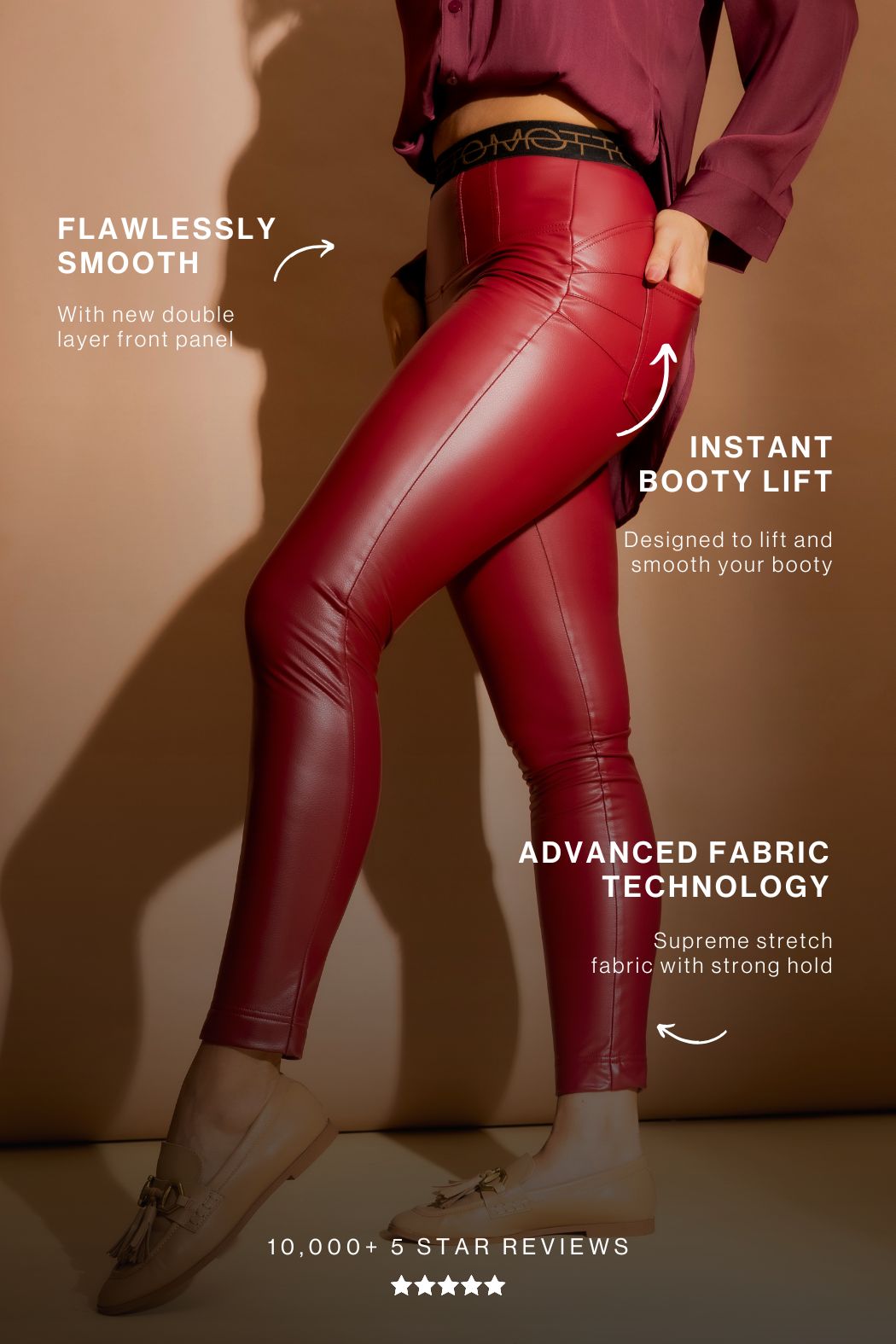 Deep Red Croc Coated Miracle Pant