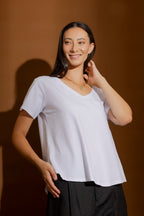 V Neck Crisp White Plain Tee