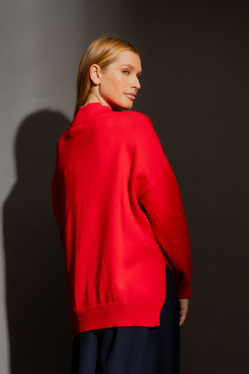 Red Mock Neck Drop Shoulder Jumper Red S