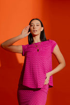 Pink Wave Bell Cap Sleeve Top