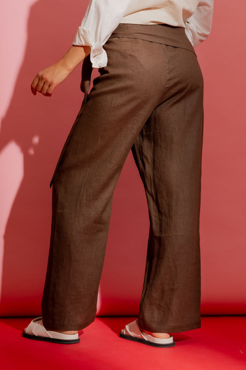 Latte Linen Sarong Tie Pant