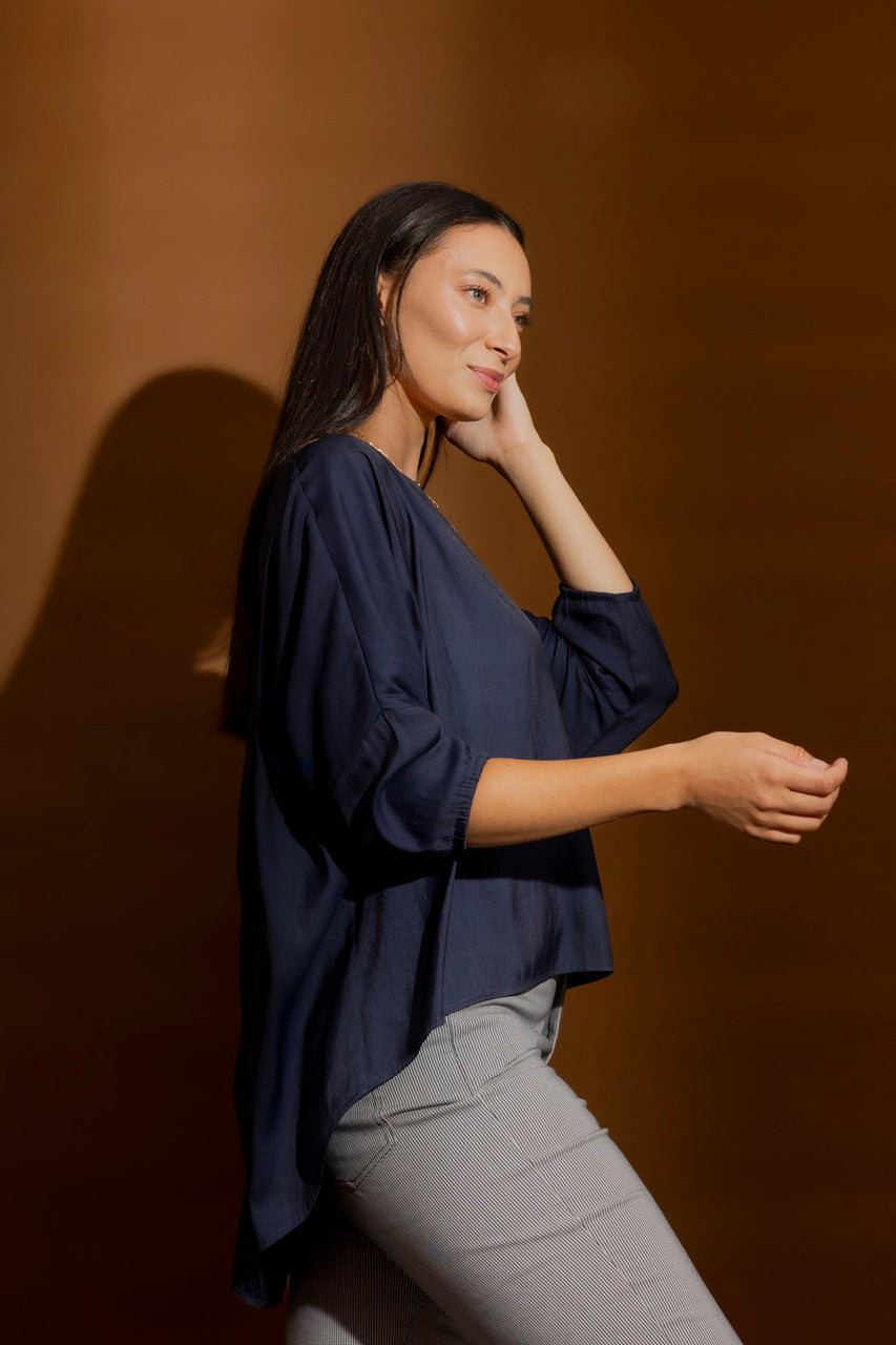 Navy Silky Hi-Lo Top