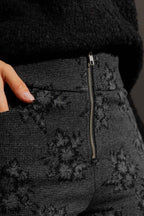 Charcoal Floral High Waist Zip Pant