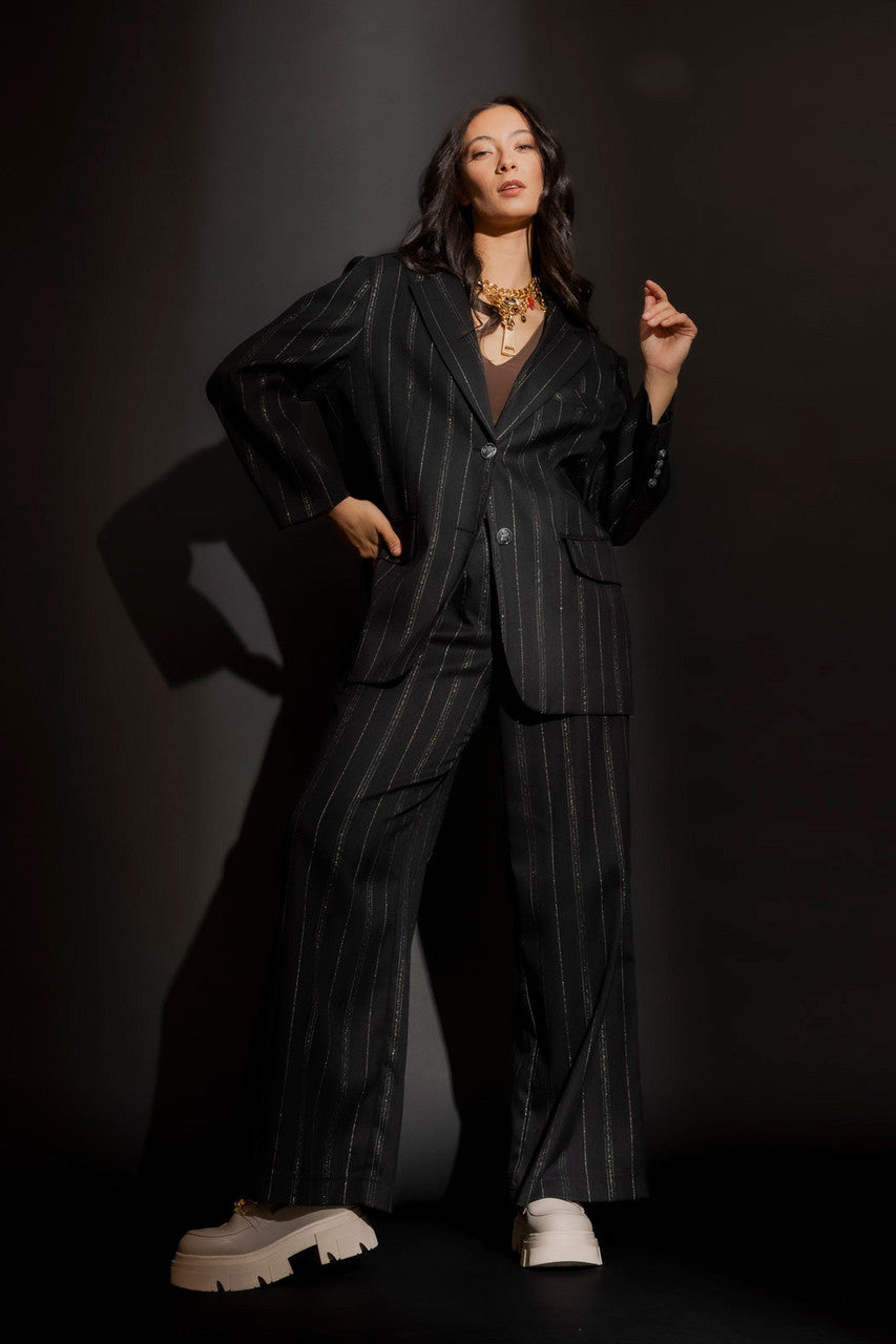 Black Stripe Lurex Oversized Blazer Black Stripe