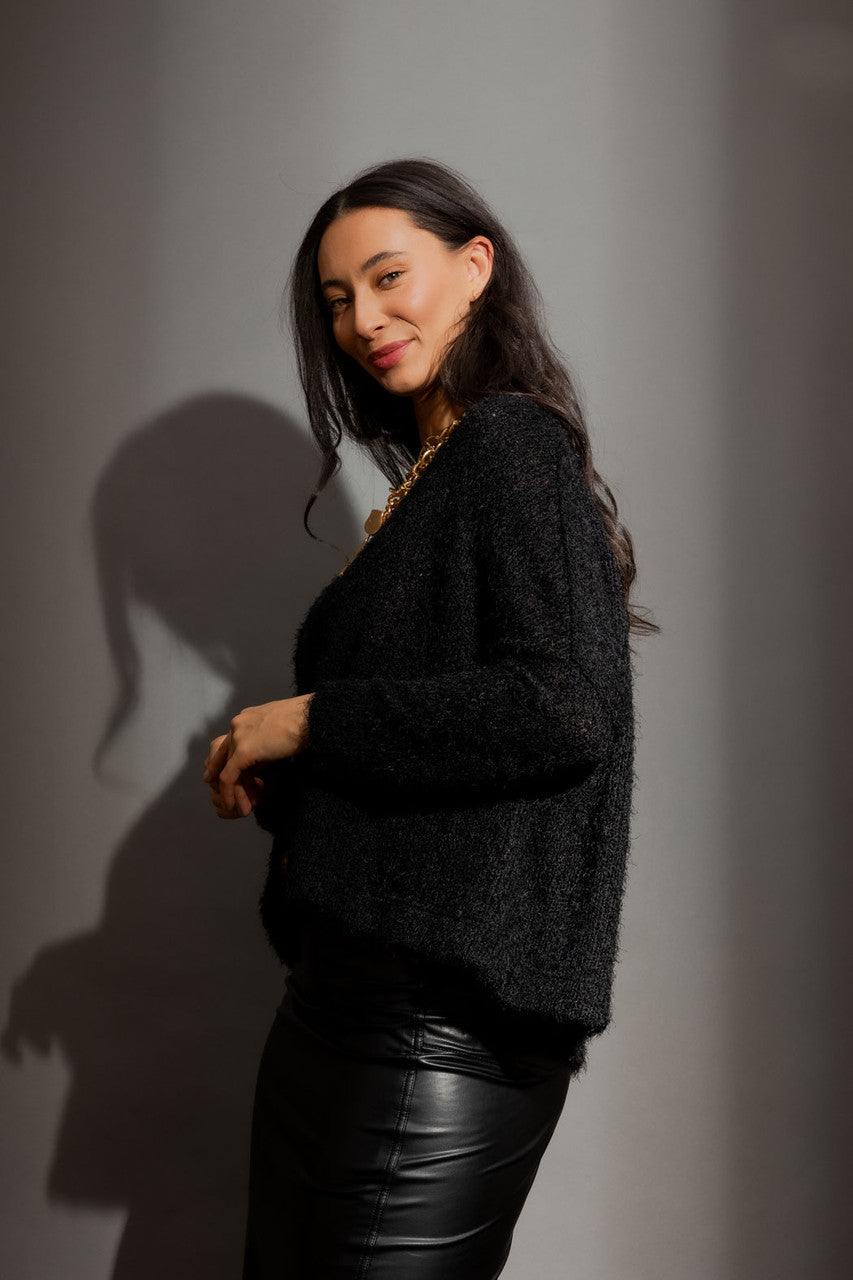 Black Fluffy Wonder Cardigan