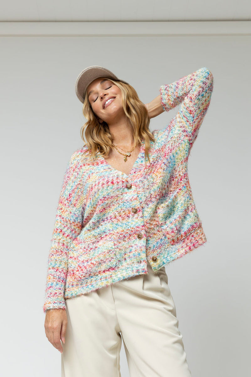 White Speckle Fluffy Pocket Cardi - Sale