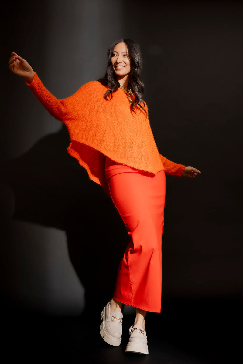 Orange Fluffy Crew Neck Jumper
