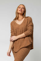 Coffee Shimmer Knit V Neck Jumper