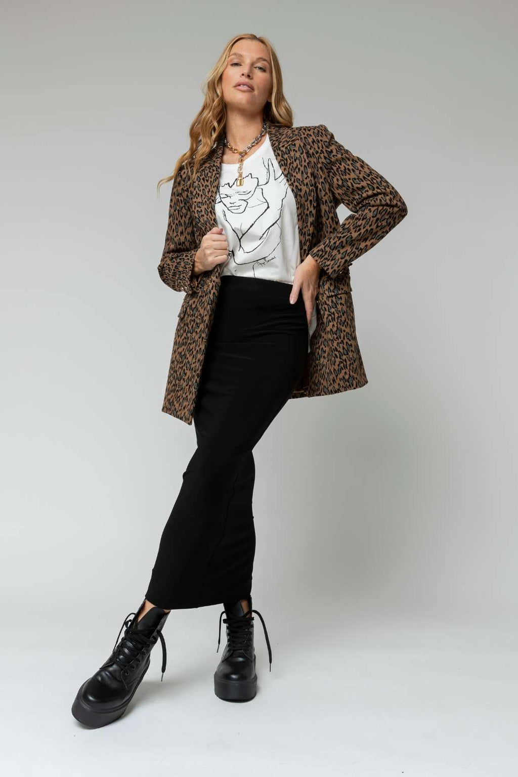 Tan Animal Classic Double Breasted Blazer