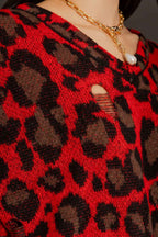 Red Distressed Leopard Knit Red S/M