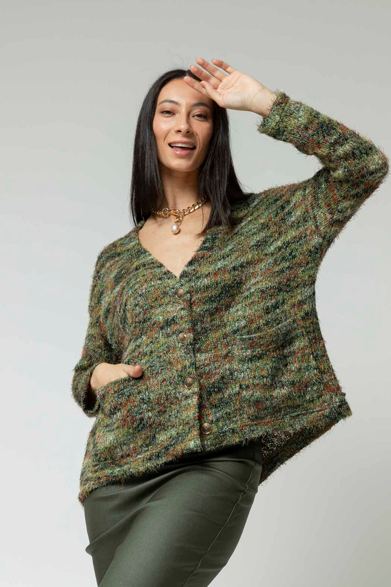 Khaki Fluffy Pocket Cardi - SALE