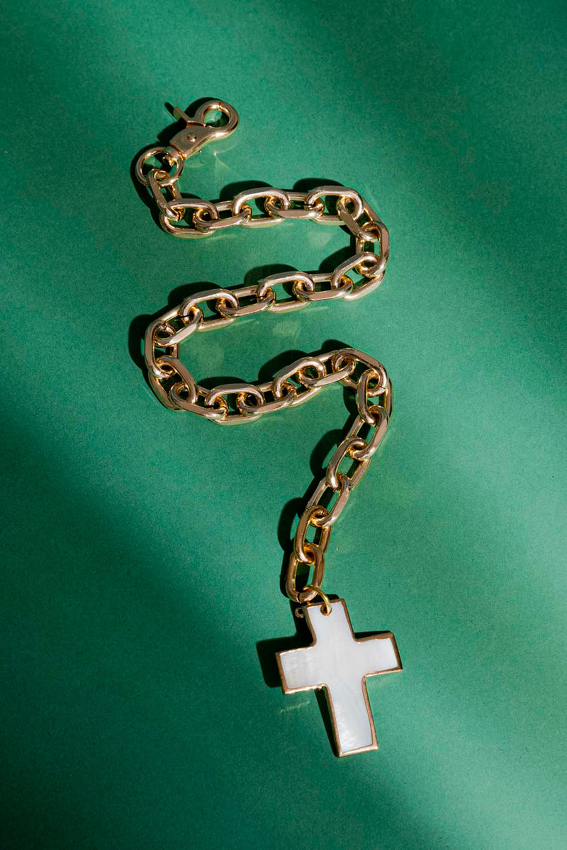 Gold Chain With Shell Cross Necklace S