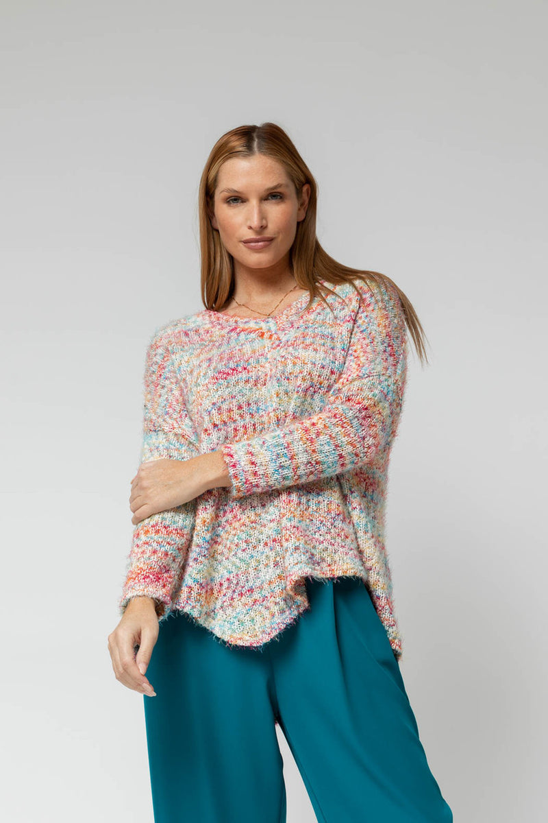 White Speckle Fluffy V Neck Jumper- Sale