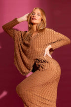 Coffee Shimmer Knit V Neck Jumper
