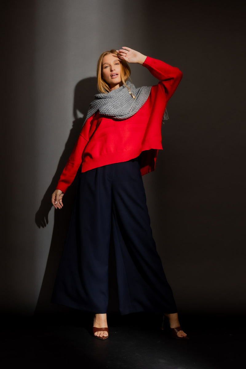 Red Mock Neck Drop Shoulder Jumper Red S