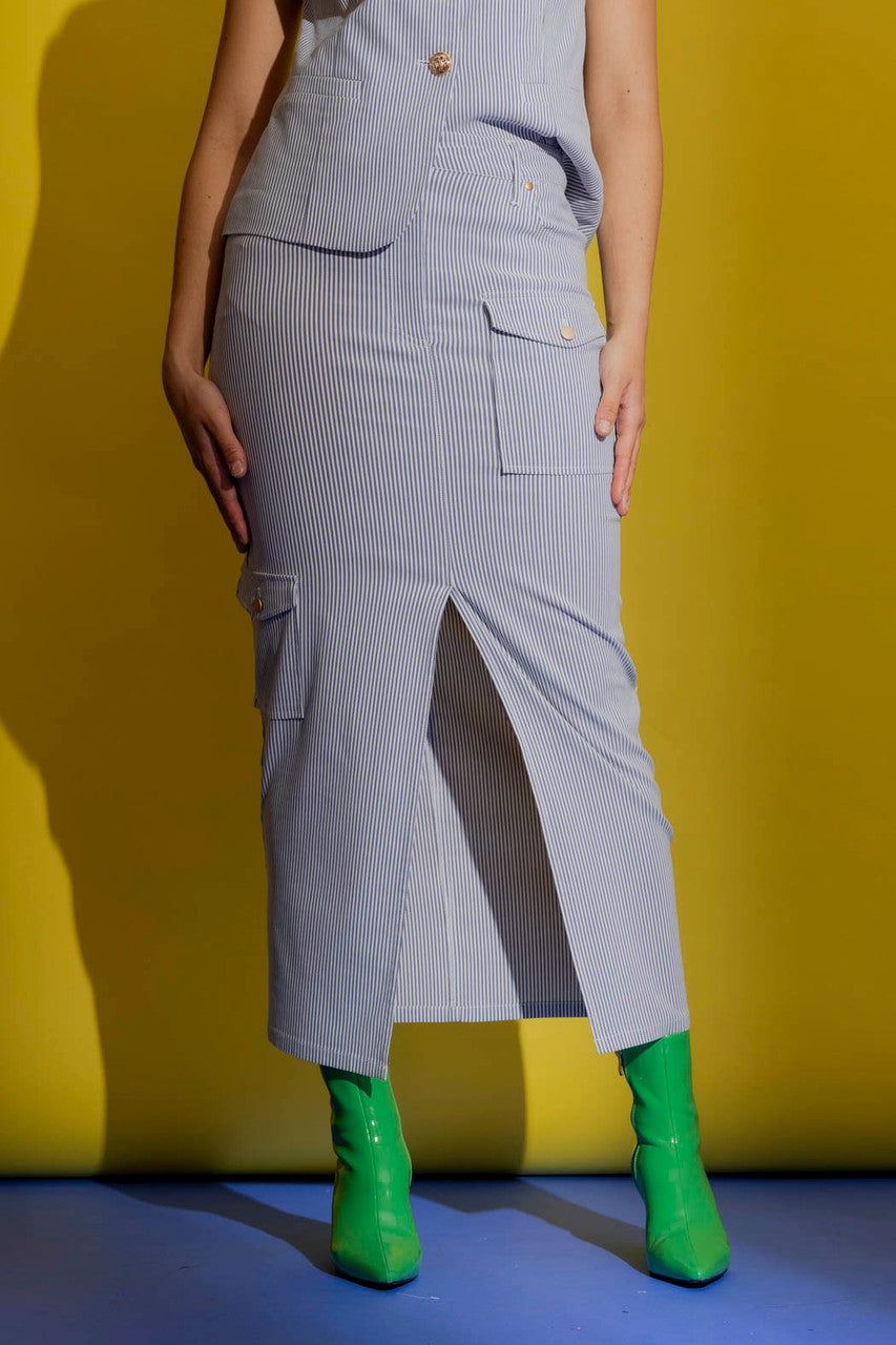Blue Stripe Cargo Skirt Blue Stripe