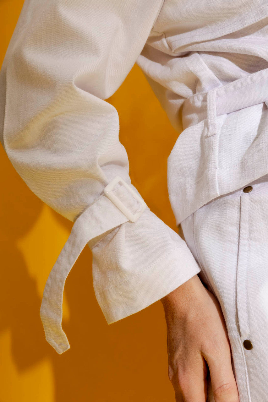 White Denim Crop Trench