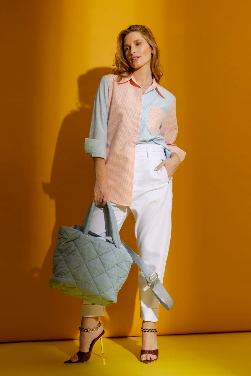 Orange/Aqua Check Patchwork Shirt