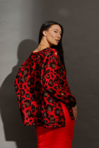 Red Distressed Leopard Knit Red S/M