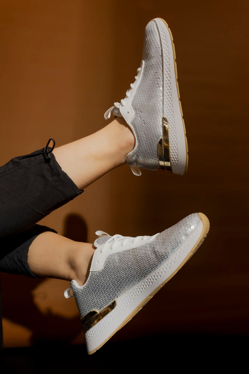 Shiny Silver Sequin Sneaker Silver