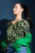 Green Animal Rosette Blouse