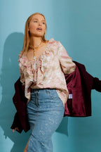 Pink Floral Frilly Blouse