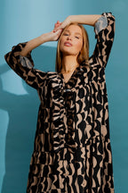 Black/taupe Silky Ruffle Dress