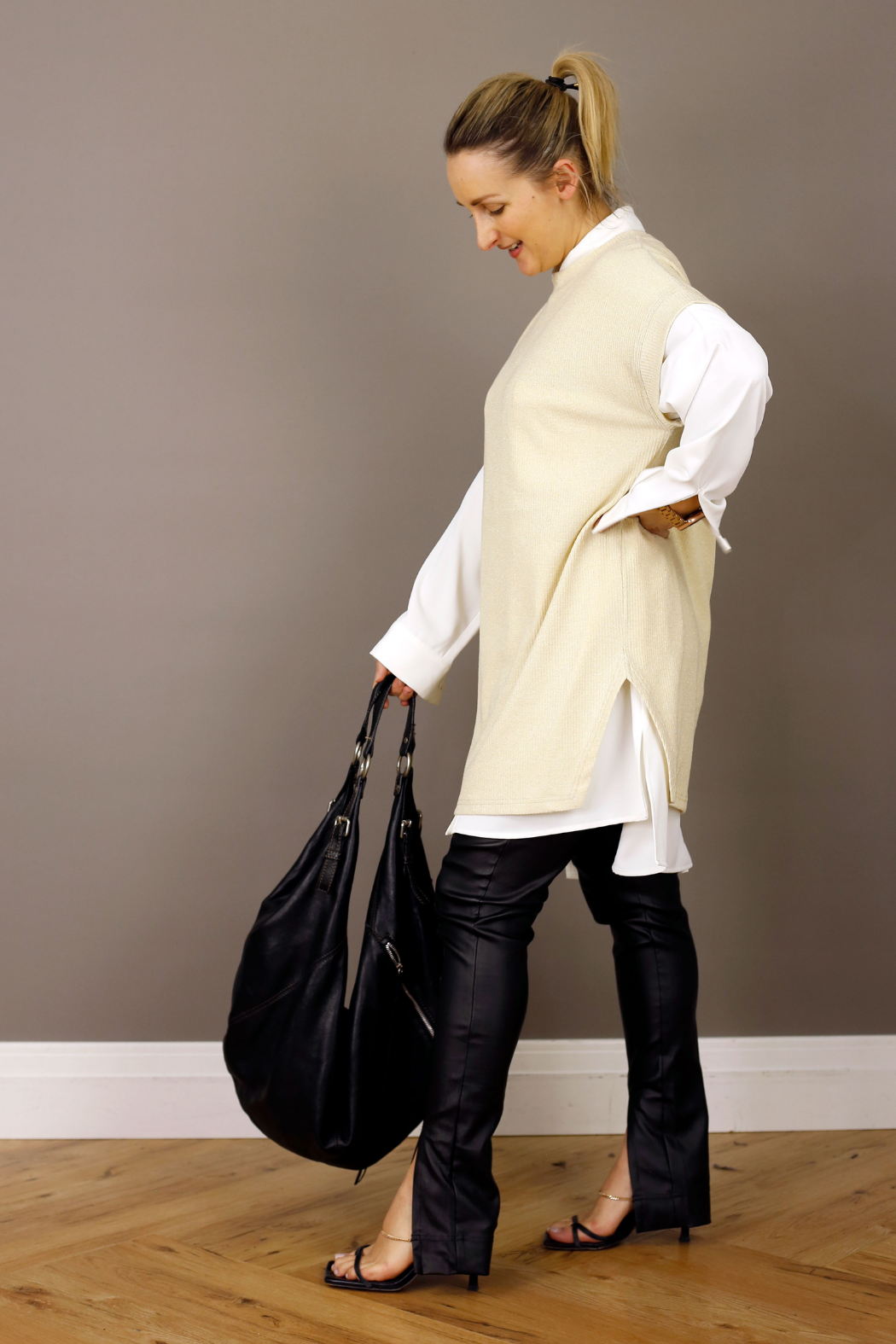 Pale Gold Lurex Rib Twinkle Vest -FINAL SALE