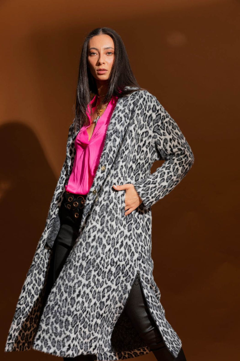 White Black Animal Zip Coat