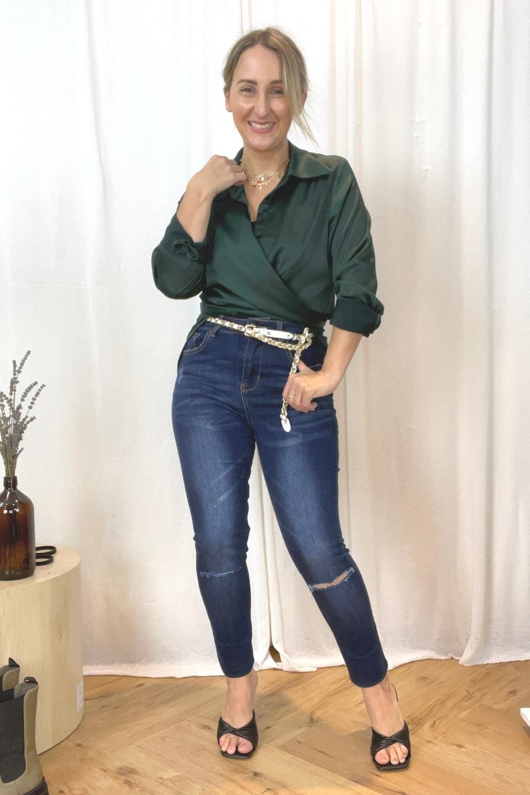 Teal Satin Zhoush Shirt - FINAL SALE