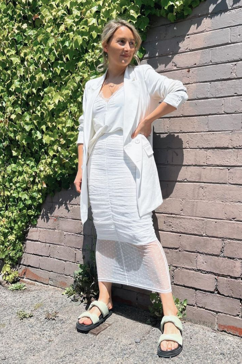 White Pinspot Ruched Mesh Skirt - FINAL SALE