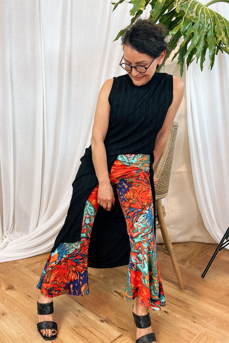 Orange Print Crop Flare Pant - SALE