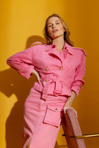 Pink Denim Crop Trench