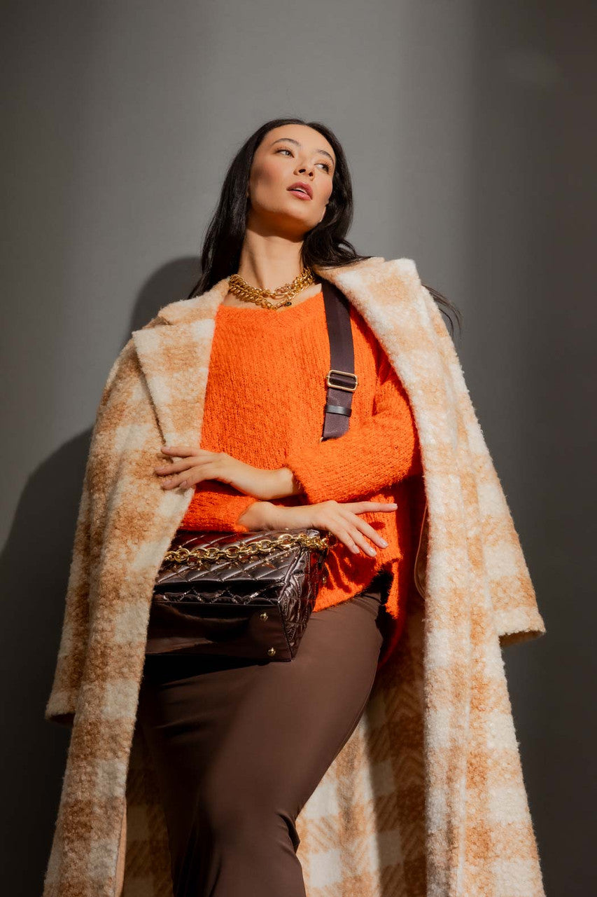 Orange Fluffy V Neck Jumper