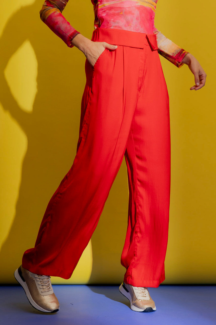 Red Silky Paperbag Pant