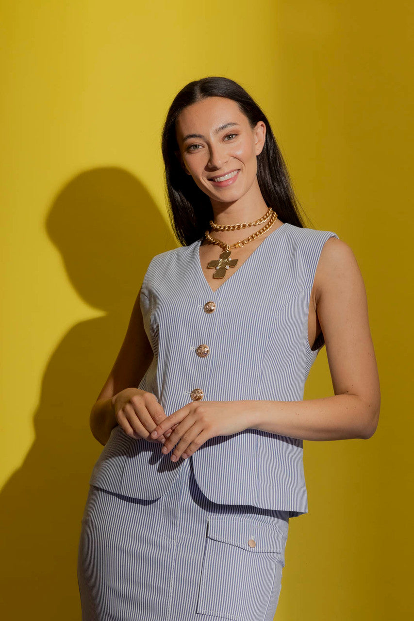 Blue Stripe Tailored Vest Blue Stripe