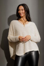 Ivory Fluffy V Neck Jumper