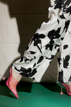 Black/white Silky Button Hem Pant