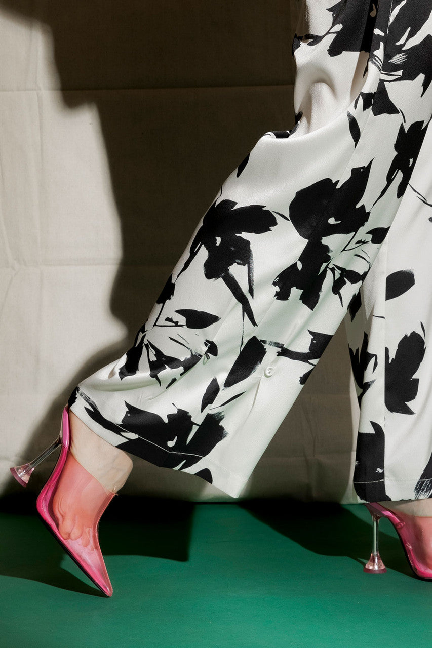 Black/white Silky Button Hem Pant