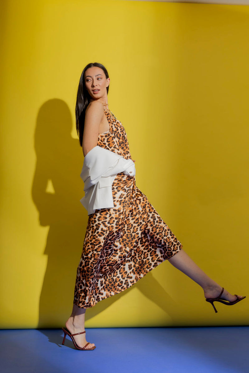 Orange Animal Strappy Pocket Dress Orange Animal