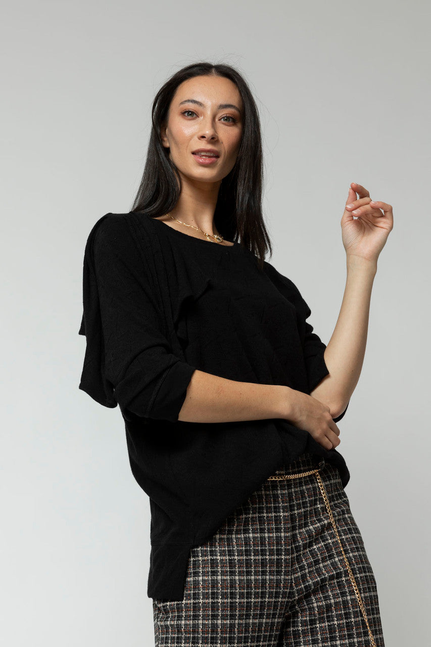 Black Shoulder Frill Top