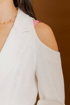 White Cutout Shoulder Blazer
