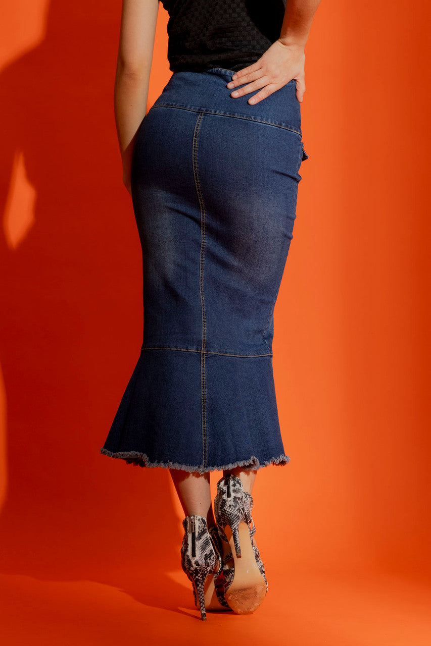 Mid Denim High Waist Skirt