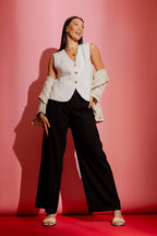 White Self Stripe Tailored Vest