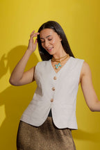 Beige Stripe Tailored Vest Beige Stripe