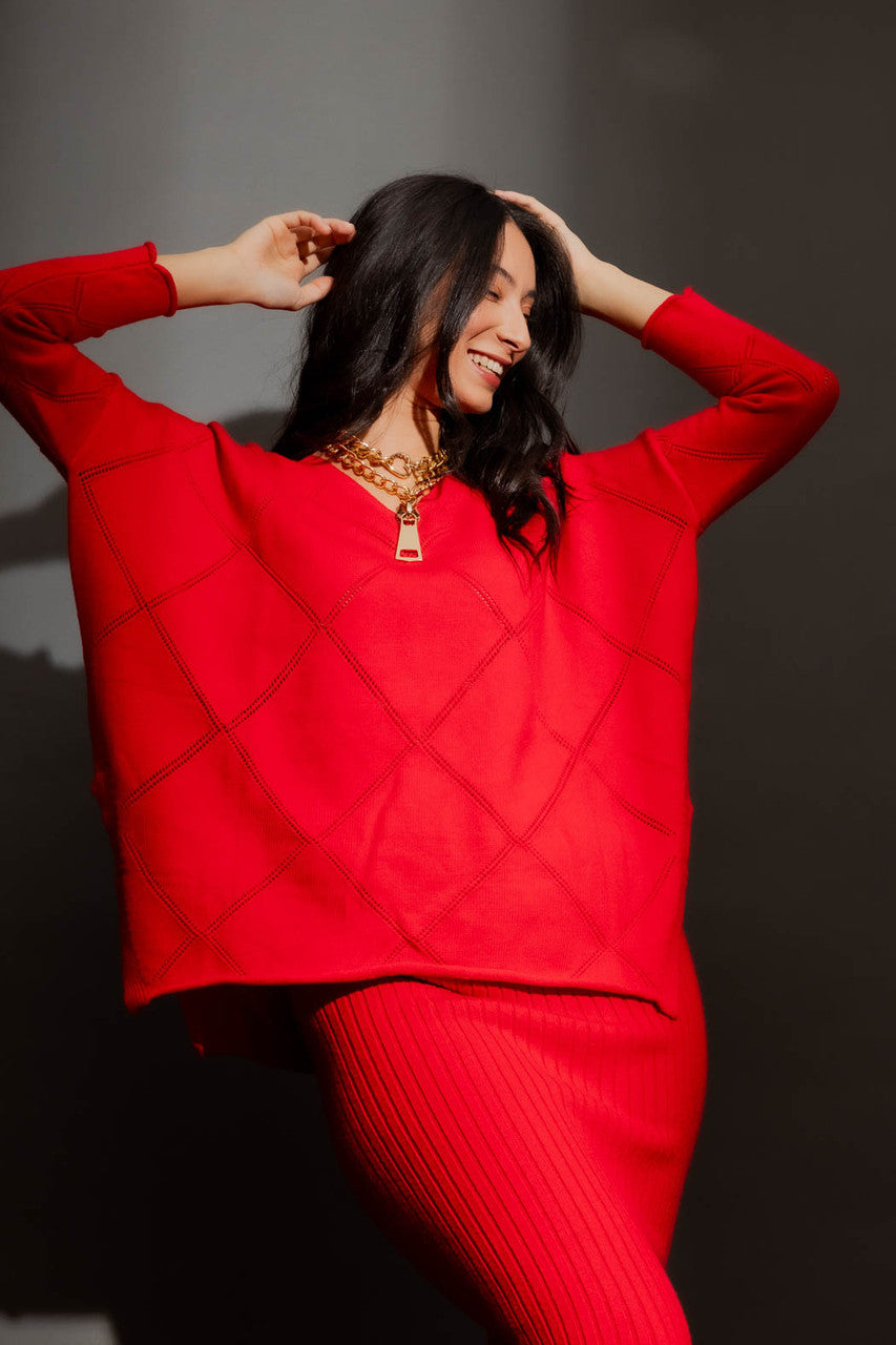 Red Criss Cross V Neck Jumper Red S