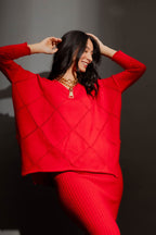 Red Criss Cross V Neck Jumper Red S